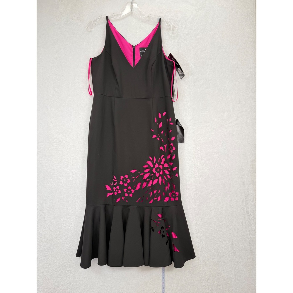 White Tie by Shani Dress Womens 8 New Black Pink Floral Laser Cut Flounce $169